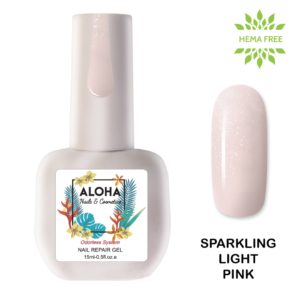 Ημιμόνιμο βερνίκι Aloha 15ml - Nail Repair Gel / Θεραπεία Ημιμόνιμου με πρωτεΐνες + χρώμα - Sparkling Light Pink