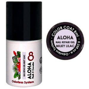 Ημιμόνιμο βερνίκι ALOHA 8ml - Nail Repair Gel / Rubber Base για θεραπεία νυχιών, ενισχυμένη με πρωτεΐνες - Χρώμα: Milky Lilac