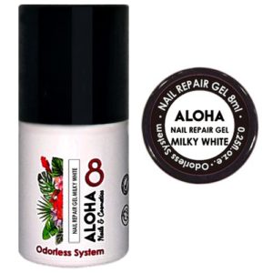 Ημιμόνιμο βερνίκι ALOHA 8ml - Nail Repair Gel / Rubber Base για θεραπεία νυχιών, ενισχυμένη με πρωτεΐνες - Χρώμα: Milky White