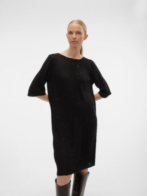 Γυναικείο φόρεμα πλεκτό VMLEILANI 2/4 V-BACK ABK DRESS VERO MODA 10296634 Black W 23/24