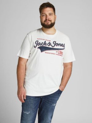 Ανδρικό t-shirt με στάμπα plus size JACK & JONES 12193090 ΛΕΥΚΟ NOOS