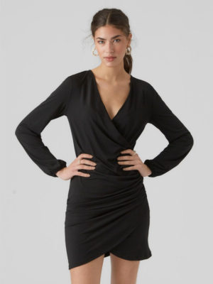 Γυναικείο φόρεμα VMHADLEY LS V-NECK SHORT DRESS VERO MODA 10299645 Black W 23/24
