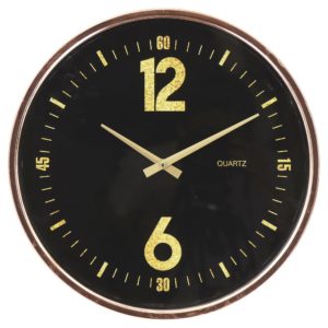 Ρολόι Τοίχου Μαύρο Χρυσό Μεταλλικό Φ40Εκ Με Γυαλί