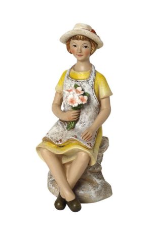 Διακοσμητικό Κεραμικό Σετ 2 τμχ Κορίτσι Με Λουλούδια Καθιστό 7x6.5x15Εκ Espiel