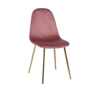 Καρέκλα CELINA Μεταλλική Χρυσό, Velure Antique Pink 45x54x85cm (Σετ 4 ΤΕΜ)