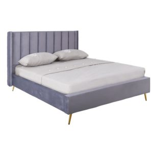 PASSION Κρεβάτι Διπλό για Στρώμα 160x200cm, Ύφασμα Velure Απόχρωση Γκρι