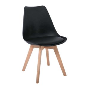 Καρέκλα MARTIN STRIPE Ξύλινο πόδι / PP Μαύρο 49x56x82cm (Σετ 4 ΤΕΜ)