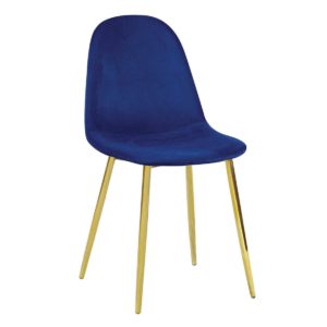 Καρέκλα CELINA Μεταλλική Χρυσό, Velure Μπλε 45x54x85cm (Σετ 4 ΤΕΜ)