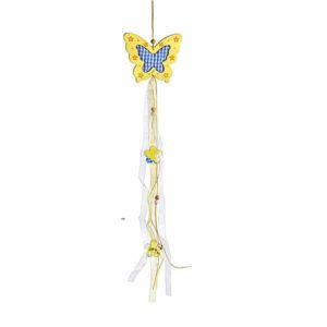 JK Home Décor - Πεταλούδα Ξύλινη Κίτρινη με Κορδέλες 60cm 4τμχ