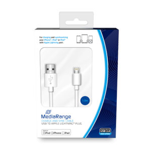 MediaRange Charge and sync cable, USB 2.0 to Apple Lightning® plug, 1.0m, white (MRCS178)