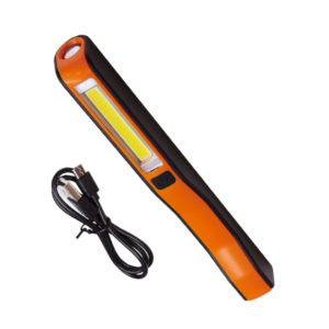 Φορητός Φακός Επαναφορτιζόμενος με Μπαταρίες PEN COB LED και Φορτιστή USB Πορτοκαλί Χρώμα GloboStar 07006