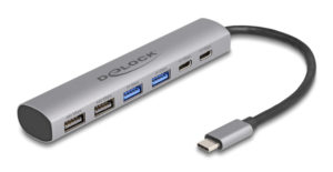 DELOCK 64232 | DELOCK USB hub 64232, 6x θυρών, 10Gbps, USB-C σύνδεση, γκρι