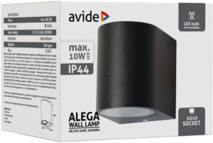 Avide Εξωτερικό Φωτιστικό Τοίχου Alega 1xGU10 IP44 Μαύρο