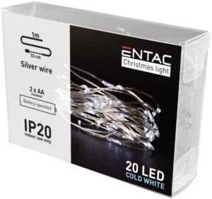 Entac 004.0064 Ψυχρό Λευκό 20 LED 1m | Χριστουγεννιάτικα Λαμπάκια Christmas Indoor Silver Wire (2AA excl.)