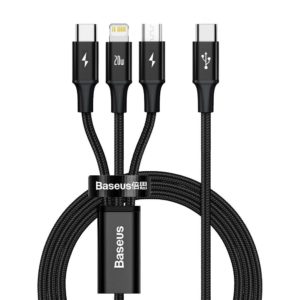 Baseus Rapid Series 3-in-1 cable USB-C For M+L+T 20W 1.5m Black (CAMLT-SC01) (BASCAMLT-SC01)