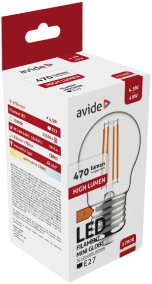 Avide LED Filament Mini Globe 4.5W E27 WW 2700K