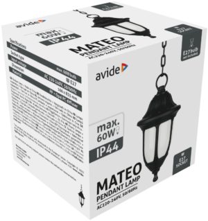 Avide Εξωτερικό Φωτιστικό Οροφής Mateo 1xE27 IP44 Μαύρο