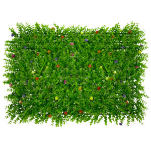 GloboStar® 78408 Artificial - Συνθετικό Τεχνητό Διακοσμητικό Πάνελ Φυλλωσιάς - Κάθετος Κήπος Καυκάσιο Πυξάρι Πολύχρωμα Λουλούδια Πράσινο Μ60 x Υ40 x Π8cm