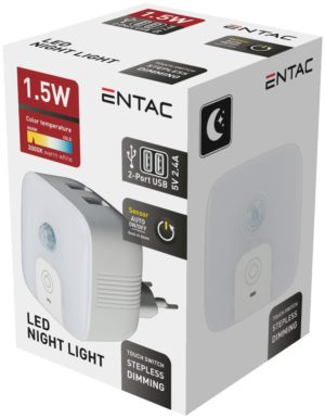 Entac Night Light 3000K PIR with 2 USB Ports