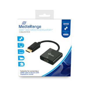 MediaRange HDMI High Speed to DisplayPort converter, gold-plated, HDMI socket/DP plug, 18 Gbit/s data transfer rate, 20cm, black (MRCS177)