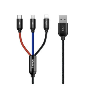 Baseus Three Primary Colors 3-in-1 Braided USB to Lightning / Type-C / micro USB Cable 3A Black 1.2m (CAMLT-BSY01) (BASCAMLT-BSY01)