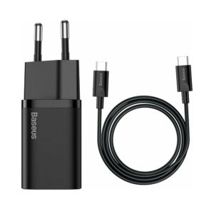 Baseus Charger with USB-C Port and USB-C Cable 25W Black (Super Si) (TZCCSUP-L01) (BASTZCCSUPL01)