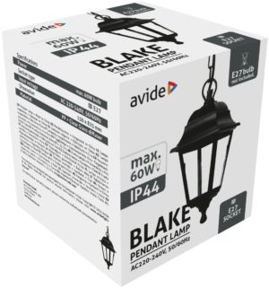 Avide Εξωτερικό Φωτιστικό Οροφής Blake 1xE27 82.5cm IP44 Μαύρο