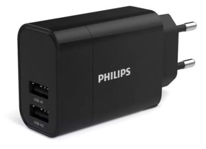 PHILIPS DLP2620-12 | PHILIPS φορτιστής τοίχου DLP2620-12, 2x USB, 17W, μαύρος