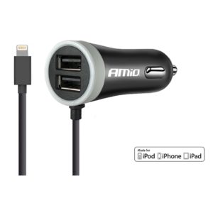 Amio 02057 | ΦΟΡΤΙΣΤΗΣ ΑΝΑΠΤΗΡΑ 12V 2,4A ΜΕ 2 ΘΥΡΕΣ USB + 1 LIGHTNING USB ΜΕ ΚΑΛΩΔΙΟ AMiO – 1 ΤΕΜ.