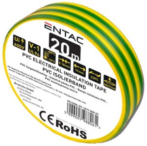 Entac Insulation Tape 0.18x19mm Green-Yellow 20m