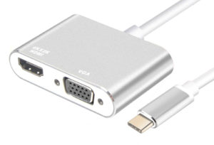 POWERTECH PTH-041 | POWERTECH αντάπτορας USB Type-C σε VGA + HDMI 4K PTH-041, ασημί