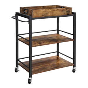 Metal Kitchen Trolley with 3 Shelves and Removable Wooden Tray 65 x 40 x 86 cm Vasagle (LRC72X) (VASLRC72X)
