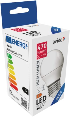 Avide LED Σφαιρική G45 4.5W E27 Ψυχρό 6400K
