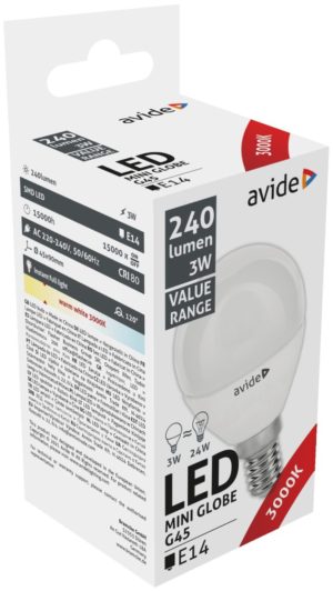 Avide Value LED Mini Globe E14 3W WW 3000K