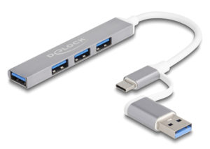 DELOCK 64214 | DELOCK USB hub 64214, 4x USB θύρες, USB & USB-C σύνδεση, γκρι