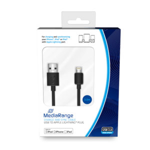 MediaRange Charge and sync cable, USB 2.0 to Apple Lightning® plug, 3.0m, black (MRCS180)