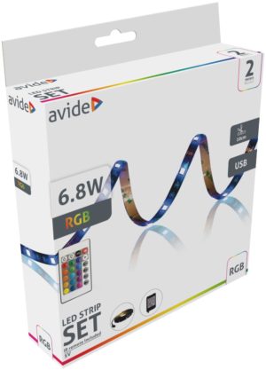 Avide LED Strip Blister 5V SMD5050 30LED RGB IP65 2m + IR 24k rem.