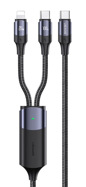 USAMS SJ550USB01 | USAMS καλώδιο USB-C σε USB-C & Lightning US-SJ550, PD 100W, 1.2m, μαύρο