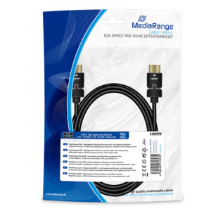 MediaRange HDMI High Speed with Ethernet connection cable, with rotating plugs, gold-plated contacts, 18 Gbit/s data transfer rate, 2.0m, cotton, black (MRCS197)