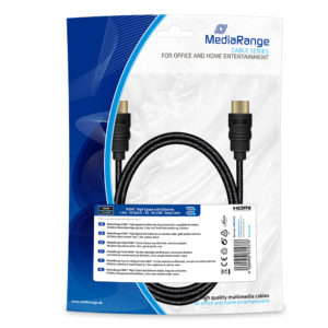 MediaRange HDMI High Speed with Ethernet connection cable, gold-plated contacts, 18 Gbit/s data transfer rate, 1.0m, cotton, black (MRCS195)
