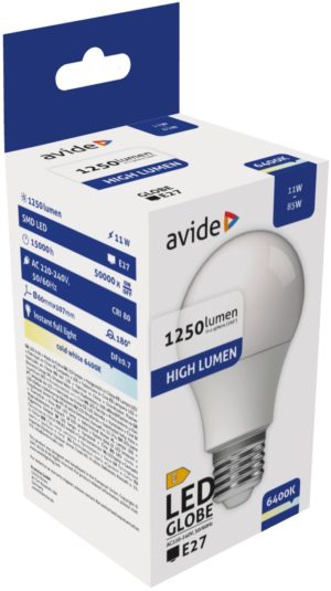 Avide LED Κοινή A60 11W E27 Ψυχρό 6400K