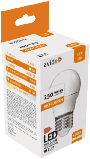 Avide LED Σφαιρική G45 2.5W E27 Λευκό 4000K