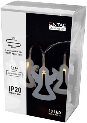 Entac 15.004.0030 Θερμό Λευκό 10 LED 1m | Χριστουγεννιάτικα Λαμπάκια Christmas Indoor Wood Angel Light (2AA excl.)