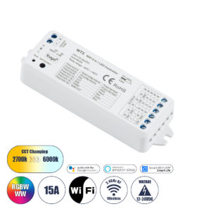 GloboStar® 73010 Ασύρματος WiFi LED RGBW+WW+CCT Controller IOS/Android 5in1 2.4Ghz DC 12-24V Max 180W