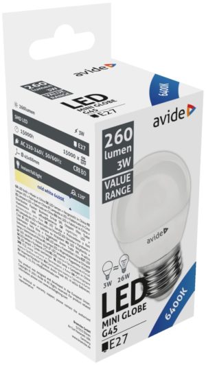 Avide Value LED Mini Globe E27 3W CW 6400K