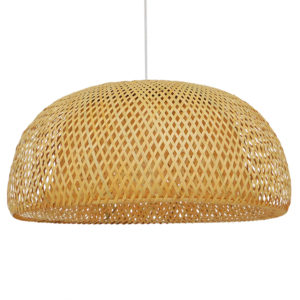 GloboStar® SAN TROPEZ 01627 Vintage Κρεμαστό Φωτιστικό Οροφής Μονόφωτο Καφέ Ξύλινο Bamboo Φ60 x Υ29cm