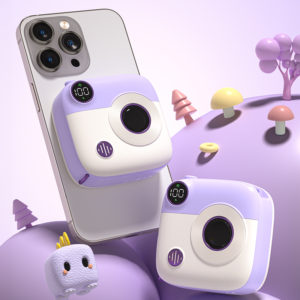 PR223 mini camera digital display fast charging power bank 10000mAh (Purple & White)