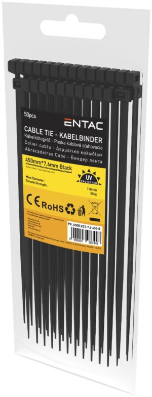 Entac Cable Tie 7.6mmx450mm Black