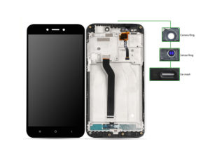 LCD για Xiaomi Redmi 5A, Camera-Sensor ring, ear mesh, με frame, Black