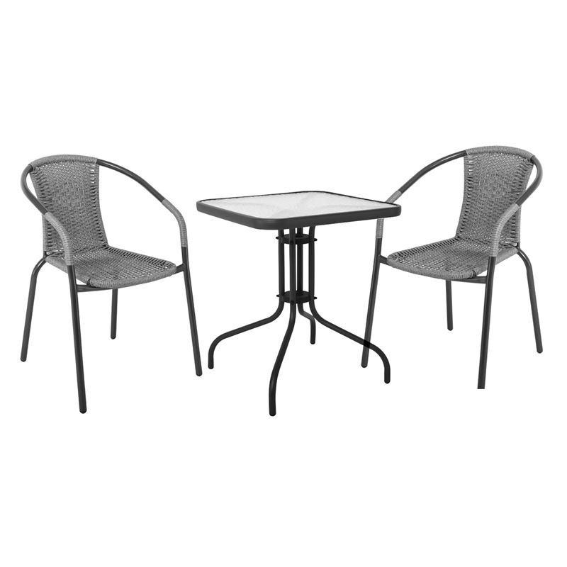 BALENO Set Κήπου - Βεράντας: Τραπέζι 2 Πολυθρόνες Μέταλλο Ανθρακί - Wicker Mixed Grey